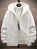 Men Letter Embossed Drop Shoulder Hooded Jacket Without Sweater