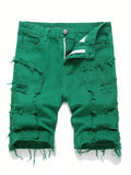 Solid Color Raw Edge Denim Shorts For Tween Boys
