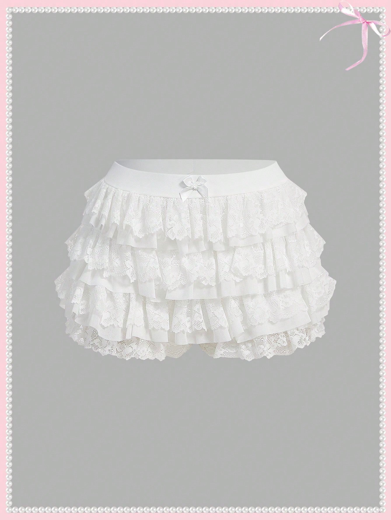 Summer  Women Coquette Balletcore  Sweet Bow Mesh Contrast Lace Ruffle Trim Low Waist  Micro Mini Shorts Summer Shorts Beach Holiday