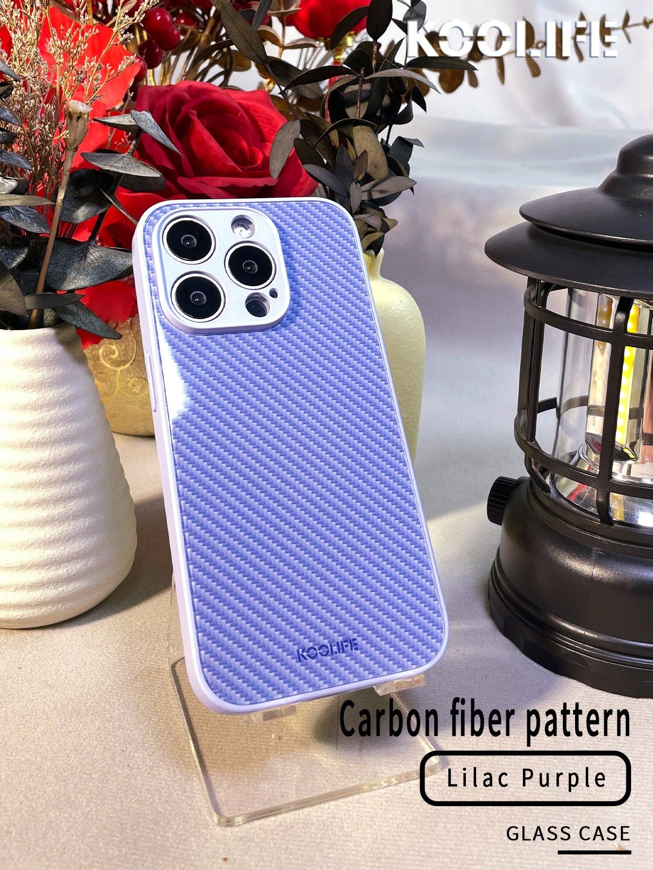Koolife Glass Patterned Phone Case, Glass + Tpu Liquid-Proof, Carbon Fiber Texture, Anti-Drop, Full Coverage Compatible With Apple Iphone