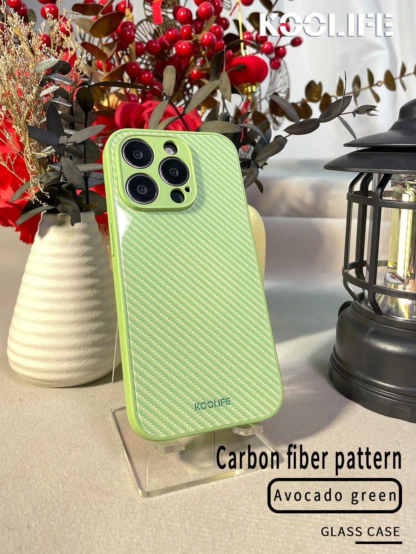 Koolife Glass Patterned Phone Case, Glass + Tpu Liquid-Proof, Carbon Fiber Texture, Anti-Drop, Full Coverage Compatible With Apple Iphone