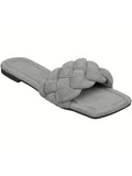 Women Braided Design Single Band Flat Sandals Open Toe Slide Sandals Square Toe Woven Sandals