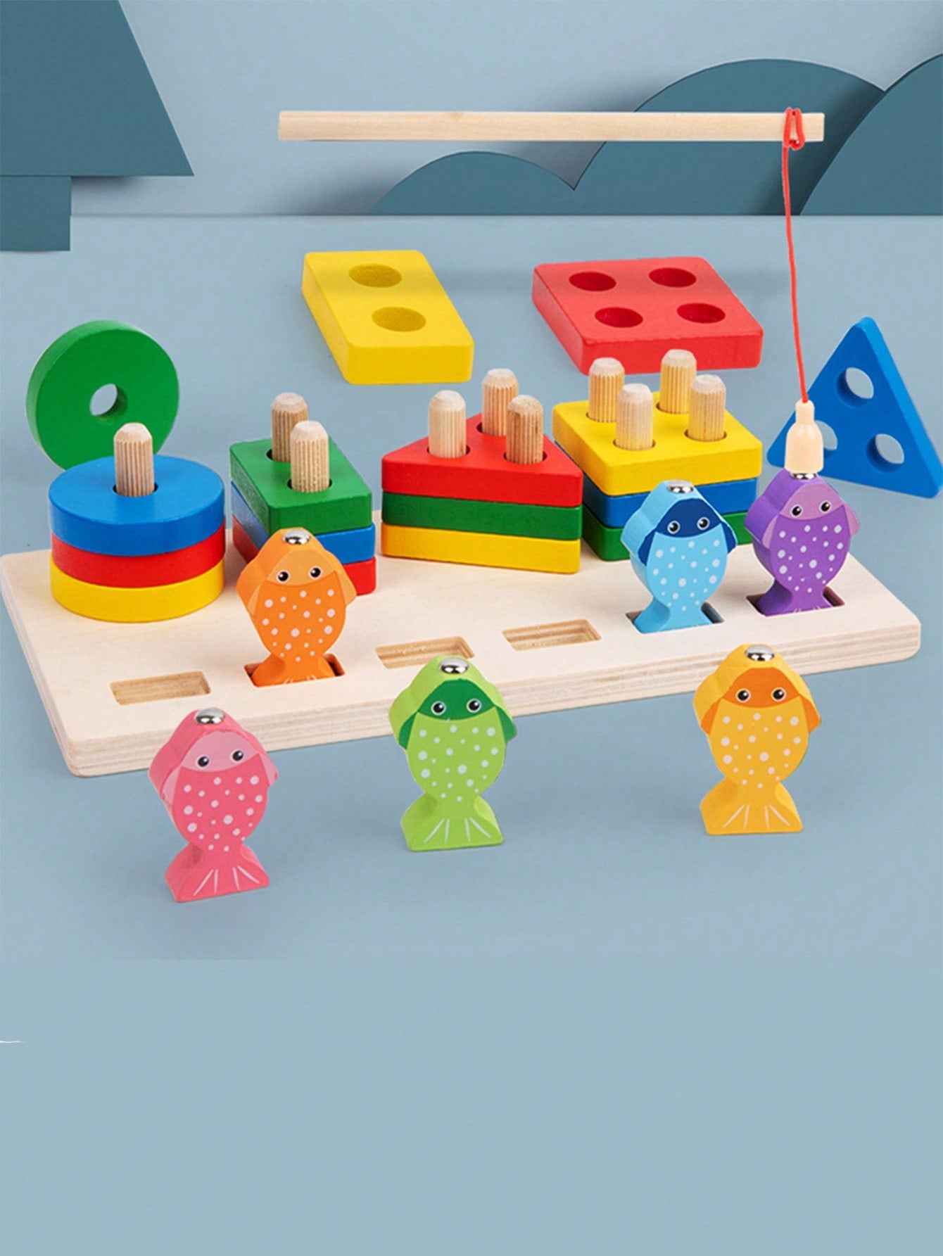Fishing Wooden Game & Stacking Wooden Toys For Kids, Color Recognition Stacker, Educational Toy