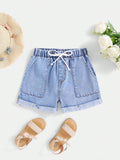 Teen Girl Drawstring Waist Roll Up Hem Denim Shorts&Summer Outfits