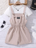 Tween Girls' Streetwear Suspenders Letter Patchwork Elastic Waist Romper