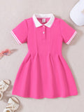 Young Girl Contrast Collar Button Front Dress