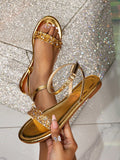 Women's Fashion Glitter Flat Sandals With Bare Strap, Light Weight, Comfortable, Simple, Open Toe, Spring/Summer Casual Outdoor Flat Beach Sandals For Women