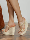 2024 Summer Women's Woven Chain Wedge Heel Thick Platform Espadrille Sandals