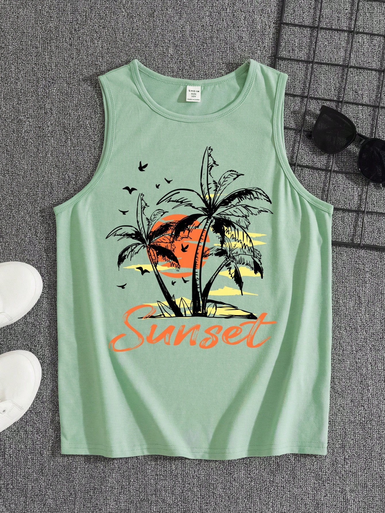 Tween Boys' Casual Coconut Tree Round Neck Tank Top For Summer