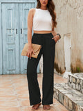 Drawstring Waist Solid Color Pocketed Straight Leg Pants