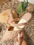 Women's Pointed Toe High Heels Rose Patterned Fashionable Camel Color Chunky Heel Elegant Style Sandals For Spring And Summer