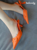 BELOVELY[Order-24]Women's Slingback Pointed Toe Buckle Sandals, Kitten Heels Slip On