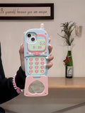 Flip Mirror Style, Cute Cartoon Fully Wrapped Silicon Phone Case, Compatible With Apple 14 Promax IPhone 15/13/12/11/12 Pro/13 Pro.