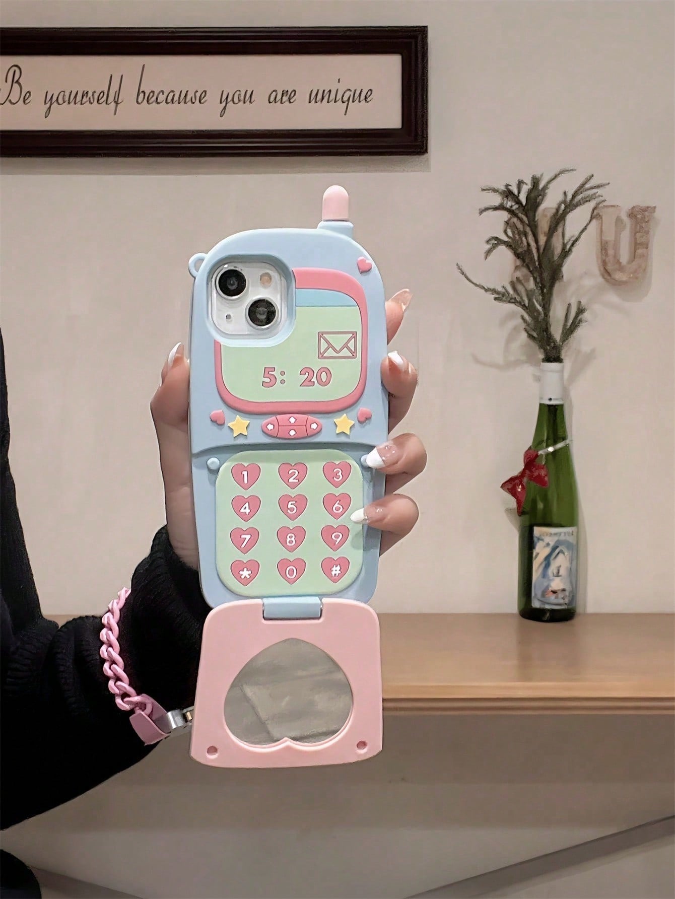 Flip Mirror Style, Cute Cartoon Fully Wrapped Silicon Phone Case, Compatible With Apple 14 Promax IPhone 15/13/12/11/12 Pro/13 Pro.