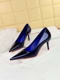 9283-A5 Simple Patent Leather High Heels For Women, Classic Pointed Toe Design, Perfect For Work