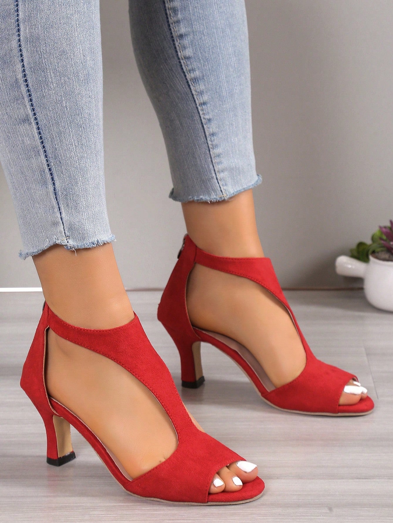 Heeled Sandals Women 2023 New Simple Back Zipper Fishmouth H