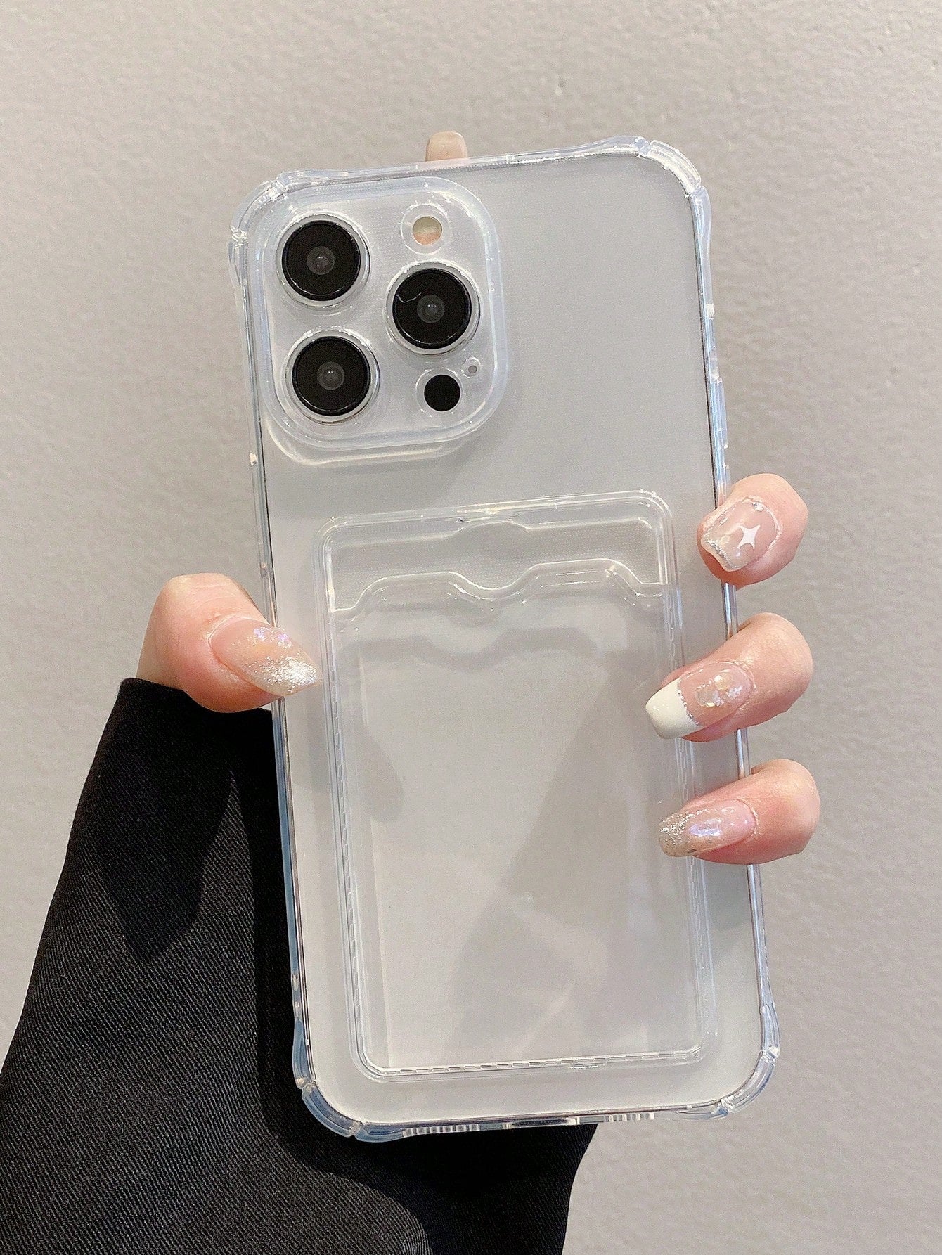 Transparent Solid Color Material Card Holder Phone Case Compatible With Iphone15/78p/Xr/Ges2max, Compatible With Apple Iphone P15/Promax/Anti-Fall P14/Thickened P13/Full Cover P12/P11, Samsung Case, Thickened Anti-Fall Tpu Soft Shell Phone Case