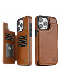 A Brown Wallet Solid Color Double Buckle RFID Blocking With Card Slot Photo Frame Support Function Magnetism Flip PU Artificial Leather Case Compatible With IPhone 15 Pro Max 14 Plus 13 12 11 XS XR SE 2022 2020 8 7 Samsung Galaxy S24 Ultra S23 S22 Plus S2
