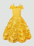 Young Girl Yellow Pleated Detail Princess Formal Dress