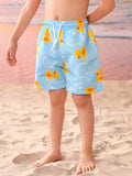 Young Boy Cartoon Duck Pattern Square Swim Trunks