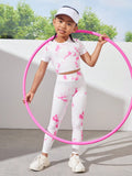 Young Girl Tie Dye Round Neck Short Sleeve T-Shirt And Leggings Sports Outfits