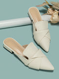 Women's Versatile Chunky Heel Slide Sandals, Simple Pointed Toe Slip-On Mules For Summer Outdoor Wear