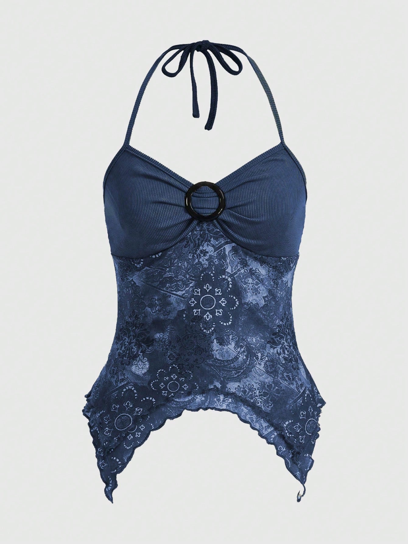 Fairycore Floral Print Ring Linked Halter Top