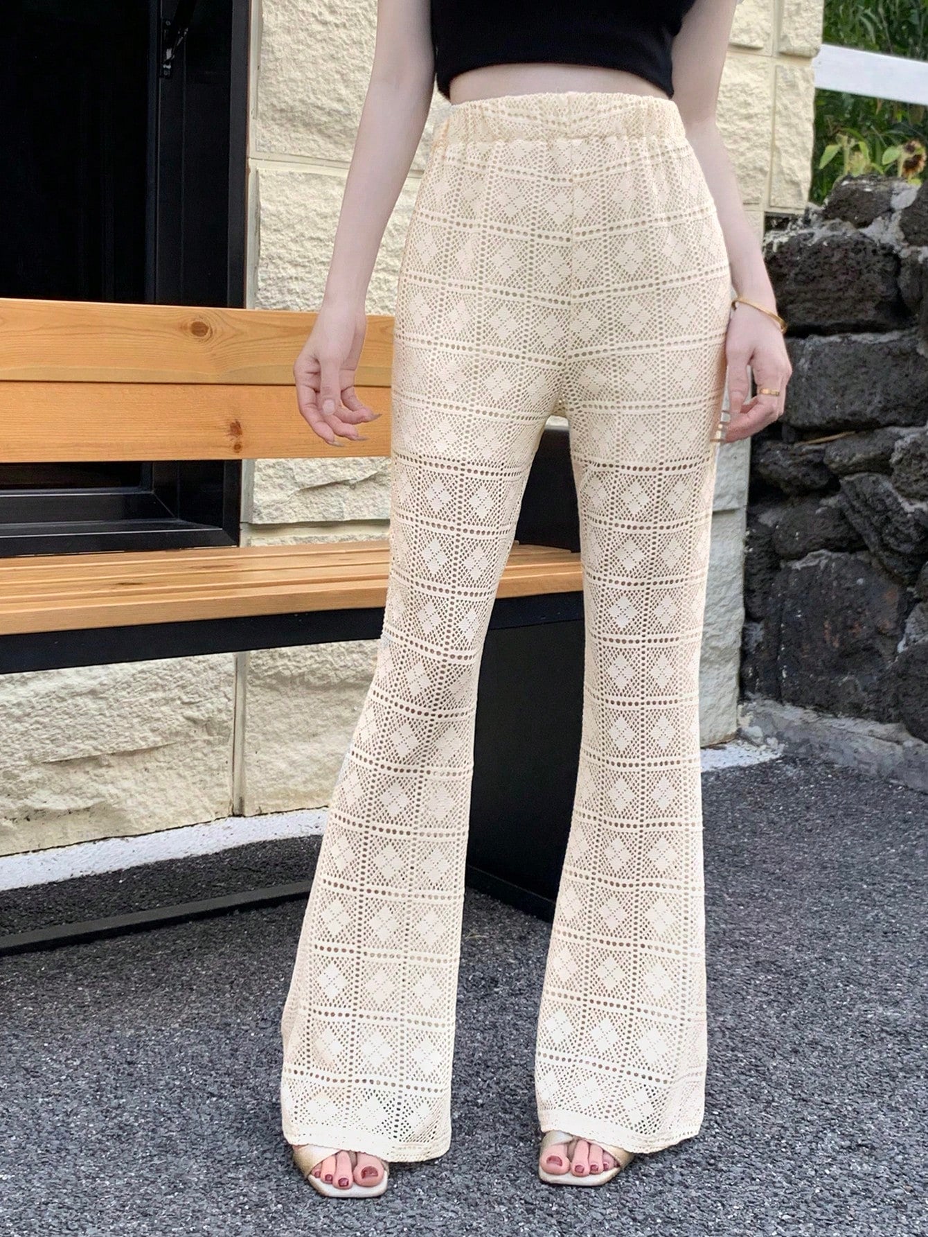 Ladies' Plain Lace Flared Pants
