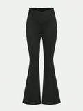 Tween Girls' Sports Street Fashion Knitted Solid Color Flare Pants For Spring/Summer