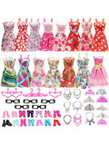 42pcs Doll Clothes And Accessories Set (10pcs/Set Fashionable Random Dresses + 10pairs/Set Random Shoes + 6pcs/Set Necklaces + 6pcs/Set Crowns + 5pcs/Set Glasses + 5pcs/Set Random Hangers) For 11-Inch Dolls