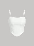 Teen Girl Y2K White Casual High Elasticity Jeans Cami Top, Stonewashed
