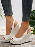 Women's Fashionable White Color Classic Lightweight Waterproof Wedge Heel Thick Platform Backless Peep Toe Shoes