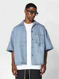 Boxy Fit Revere Collar Denim Shirt College Ready