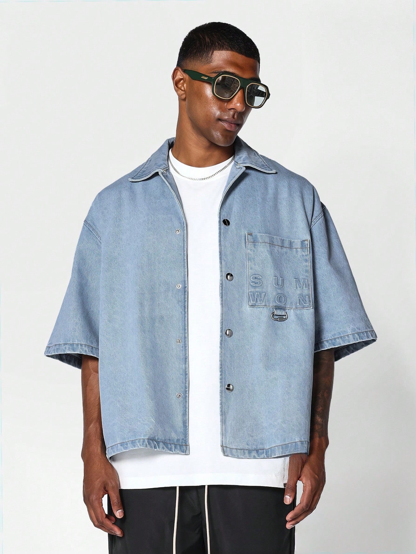 Boxy Fit Revere Collar Denim Shirt College Ready