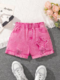 Tween Girl Washed Casual Fashionable Star Pattern Denim Shorts