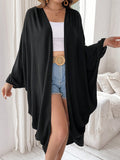 Plus Size Women's Solid Color Batwing Sleeve Open Front Coat