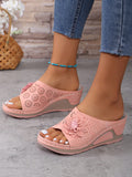 Women's New Cross-Border Style Flower-Embellished, Elegant PU Leather Sandals With Low Heels, Comfortable And Suitable For Spring And Summer