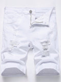 Teen Boy Ripped Frayed White Denim Shorts , For Spring And Summer Outfits