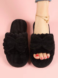 Bow Knot Fluffy Open-Toe Slippers For Women, Soft And Warm Indoor Home Slippers All Seasons