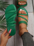 Women's Flat Casual Slippers, Beach Slippers, Pu Leather Woven, Home Indoor Shoes