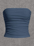 Eyelet Embroidery Solid White Ruched Side Tube Top For Summer Country Concert