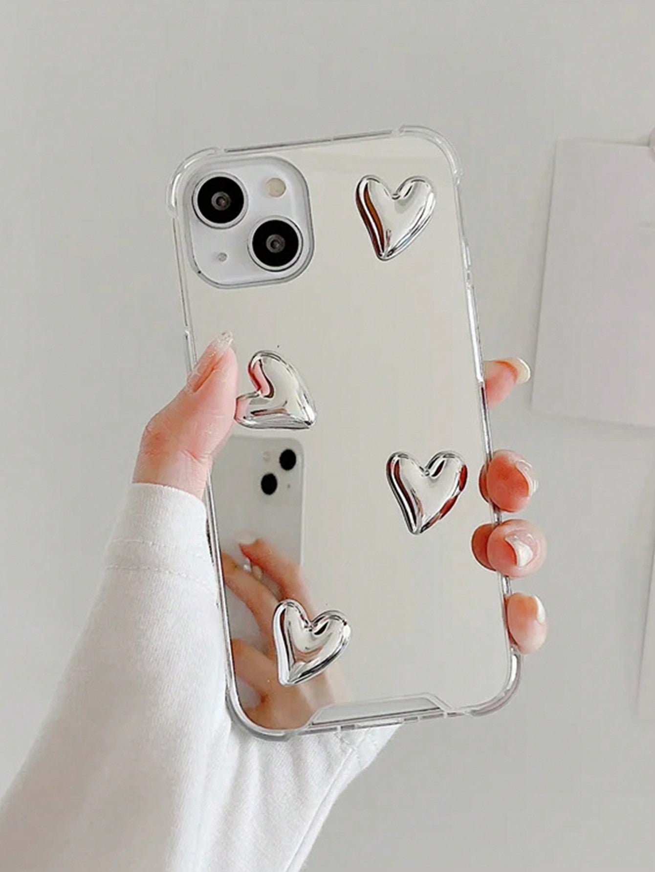 Electroplated 3D Transparent Mirror Heart-Shaped Phone Case For IPhone