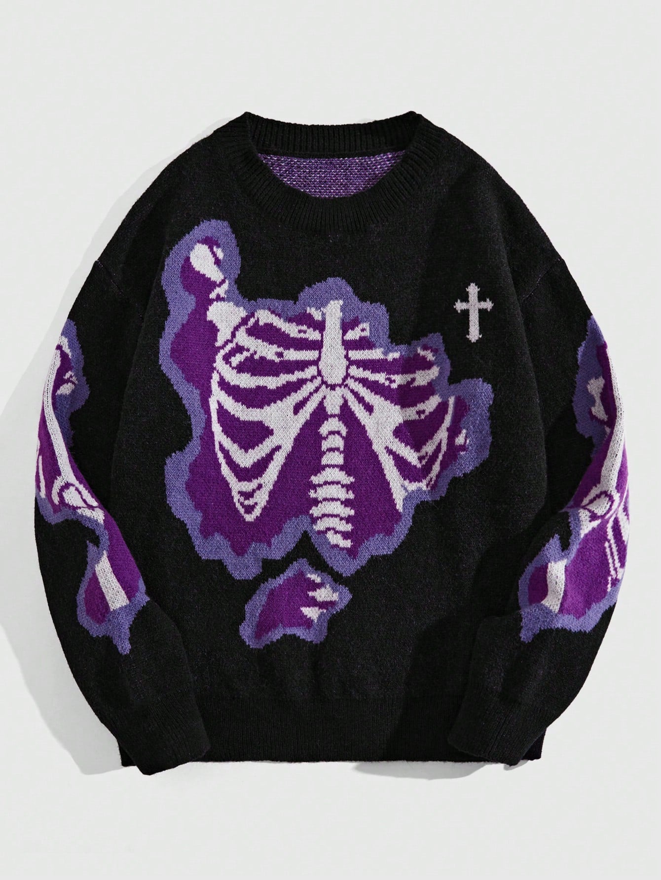 Punk Men Cross & Skeleton Pattern Sweater For Halloween