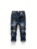 Young Boy Jeans, New Arrival Casual & Stylish, Paint Splash & Distressed Design, Washed Jeans