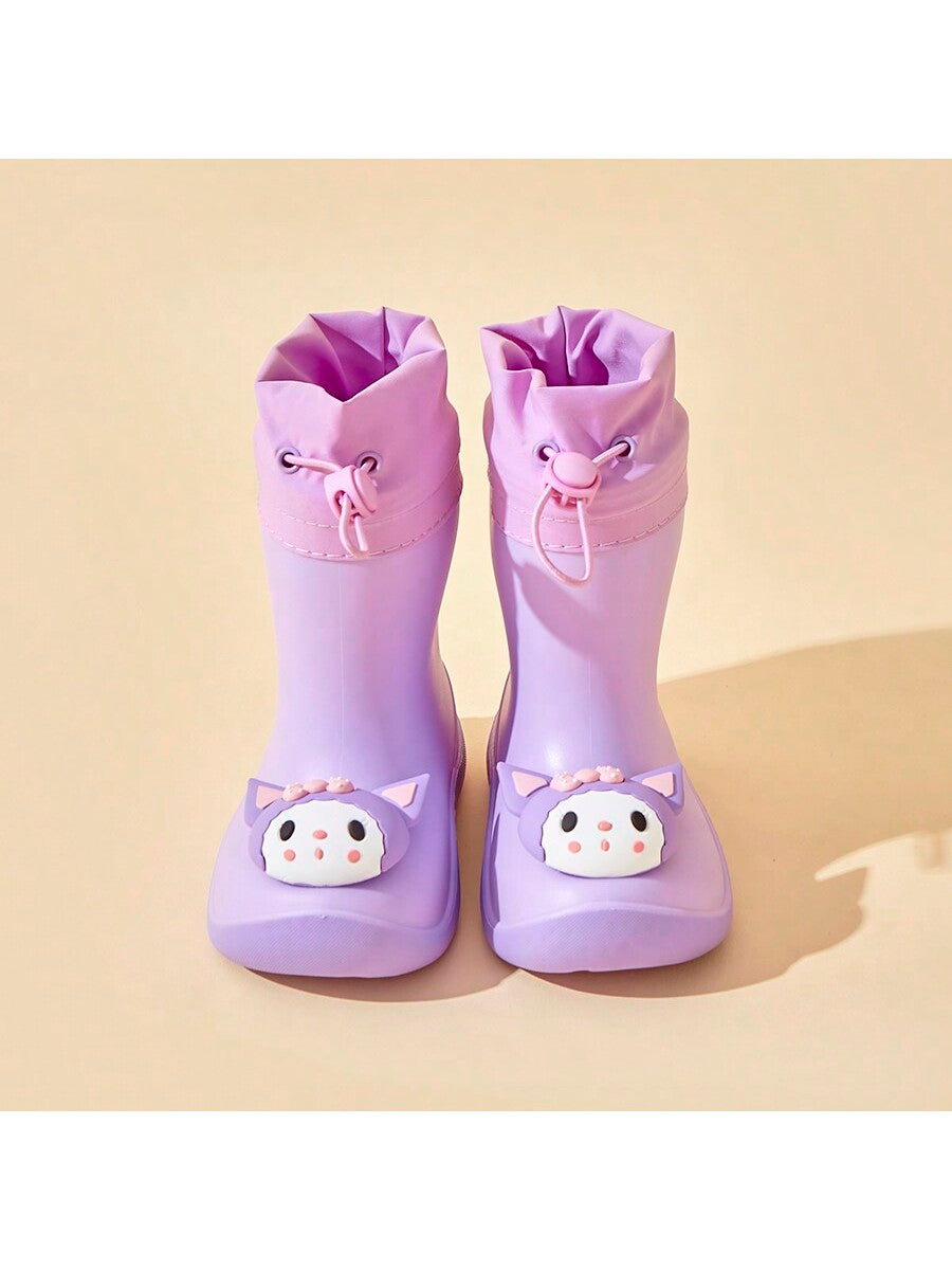 1pair Cartoon Kids' Rubber Boots For Girls, Youths' Waterproof Pull Cord Tie Up Rain Shoes