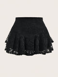 PUNK Plus Size Lace Pleated Fashionable Skirt, School