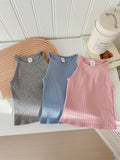 Young Girl Sporty & Cool Knit Tank Top (3pcs) With Ribbed Hem And Solid Colors