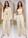 Solid Color Three Piece Suit With Chain Decoration