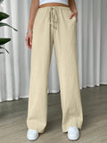 Linen Drawstring Waist Slant Pocket Wide Leg Pants