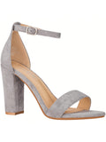 Women Chunky Heeled Ankle Strap Sandals Elegant Single Band Buckle Decor Sandals High Heel Sandals Open Toe Ankle Strap Sandals Heels